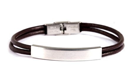 Armband leder / staal - bruin