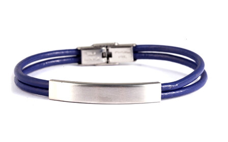 Armband leder / staal - blauw