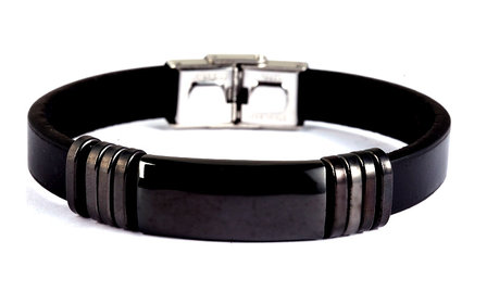 Armband leder / staal - zwart