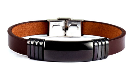 Armband leder / staal - bruin