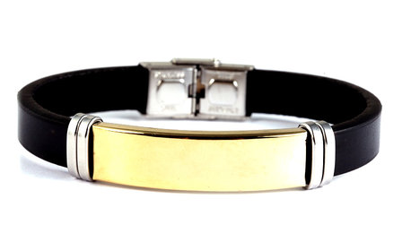 Armband leder / staal - zwart