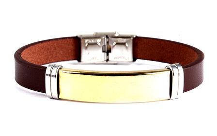 Armband leder / staal - bruin