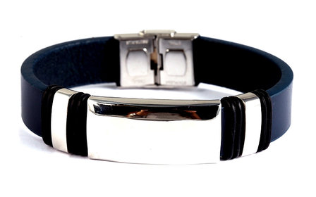 Armband leder / staal - blauw