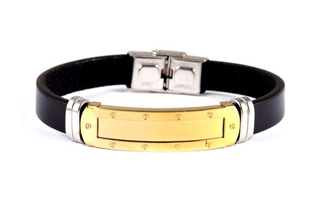 Armband leder / staal - zwart