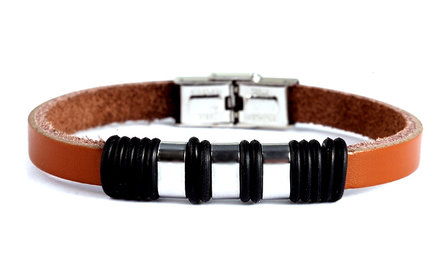 Armband leder / staal - camel