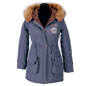 Dames halflange winterjas / parka met voering - grijsblauw