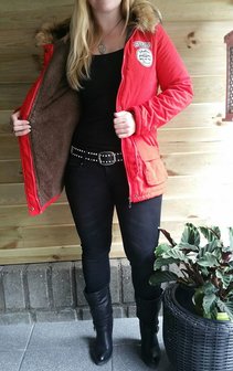 Dames halflange winterjas / parka met voering - rood