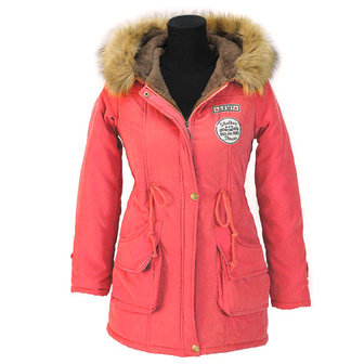 Dames halflange winterjas / parka met voering - koraal