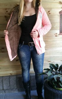 Dames halflange winterjas / parka met voering - roze