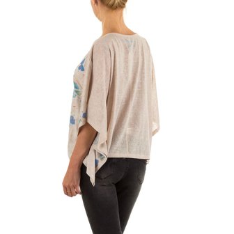 Dames shirt met korte mouw - beige / vlinders