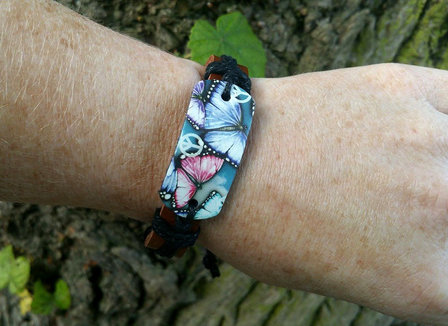 Dames armband echt leder met print - bloemen / vlinder