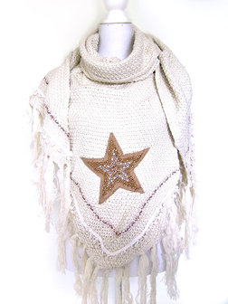 Dames poncho / omslagdoek met ster - beige