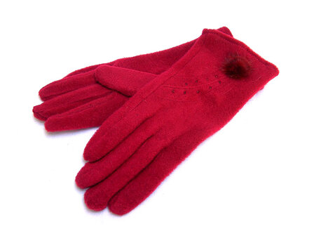 Handschoenen met bontpluimpje - rood