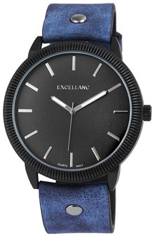 Excellanc XXL horloge met lederen band - blauw / zwart