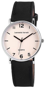 Leonardo Verrelli dameshorloge met lederen band - zwart / beige