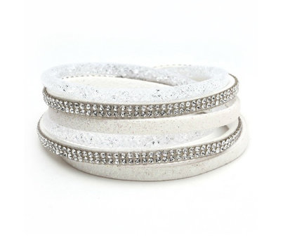 Dames armband / wikkelarmband met strass - wit