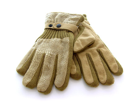 Handschoenen dames leatherlook/stof - beige
