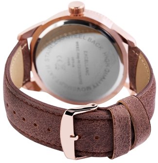 Excellanc XXL horloge met lederen band - bruin / ros&eacute;