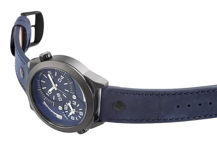 Raptor dualtime XXL horloge met lederen band - blauw