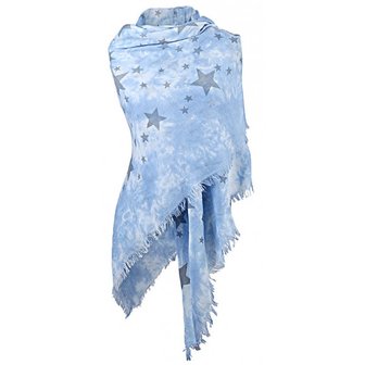 Dames driehoek sjaal / poncho met sterren - blauw