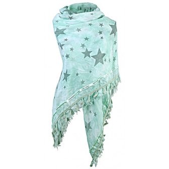 Dames driehoek sjaal / poncho met sterren - mint