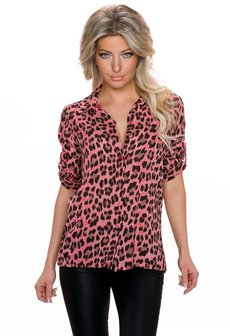 Dames blouse met panterprint - koraal