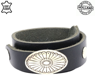 Dames armband echt leder (handmade in Holland) - zwart