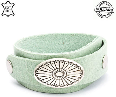 Dames armband echt leder (handmade in Holland) - groen