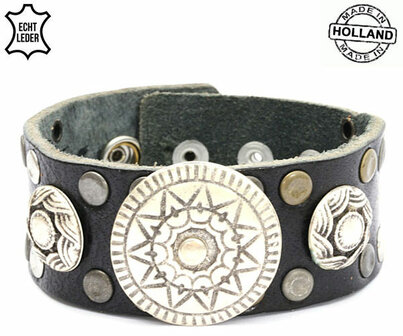 Brede armband echt leder (handmade in Holland) - zwart