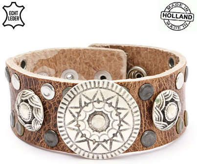 Brede armband echt leder (handmade in Holland) - bruin