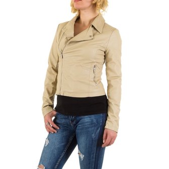 Dames biker jas / leatherlook jack - beige