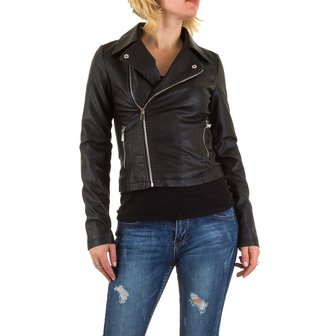 Dames biker jas / leatherlook jack - zwart