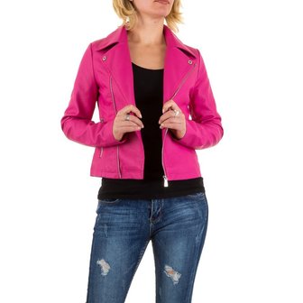 Dames biker jas / leatherlook jack - fuchsia