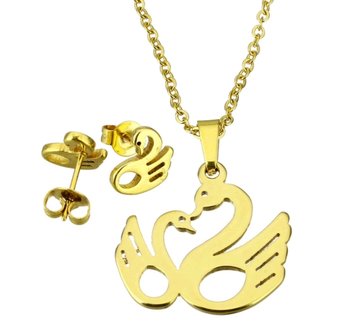 Set ketting &amp; oorbellen edelstaal - zwaan / goud