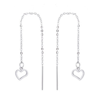 Oorhangers chain / oorbellen met ketting hart - edelstaal