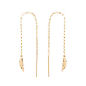 Oorhangers chain / oorbellen met ketting veer - edelstaal gold plated