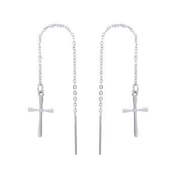 Oorhangers chain / oorbellen met ketting kruis - edelstaal