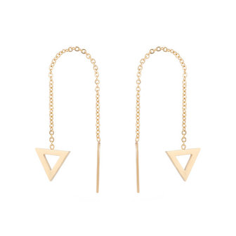 Oorhangers chain / oorbellen met ketting driehoek - edelstaal gold plated