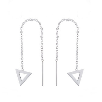 Oorhangers chain / oorbellen met ketting driehoek - edelstaal