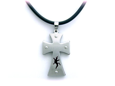 Ketting met hanger staal/rubber - kruis &amp; hagedis