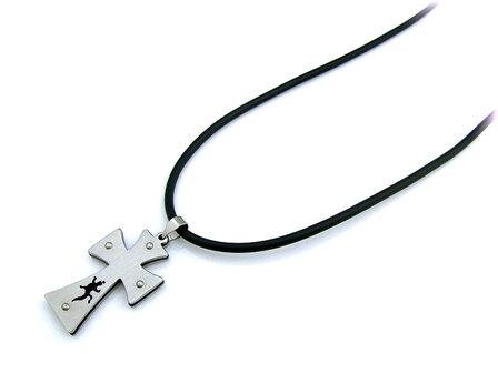 Ketting met hanger staal/rubber - kruis &amp; hagedis