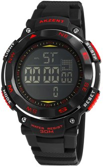 Akzent digitaal horloge met rubberen band - zwart / rood