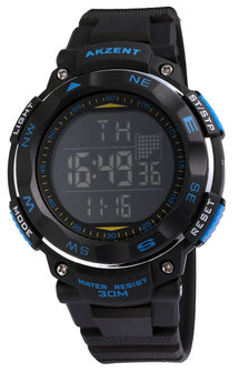 Akzent digitaal horloge met rubberen band - zwart / blauw