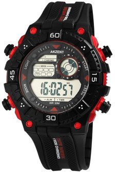Akzent digitaal horloge met rubberen band - zwart / rood