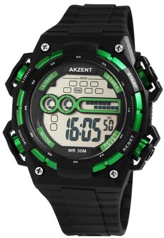 Akzent digitaal horloge met rubberen band - zwart / groen