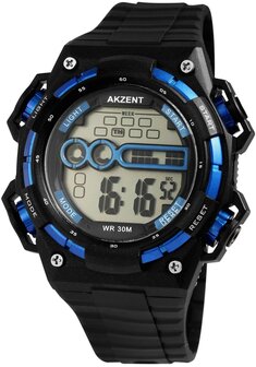 Akzent digitaal horloge met rubberen band - zwart / blauw