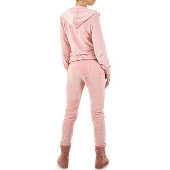 Dames velvet huispak / velours joggingpak - roze