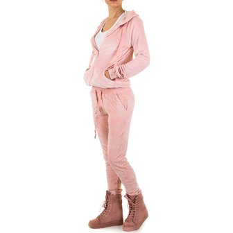 Dames velvet huispak / velours joggingpak - roze