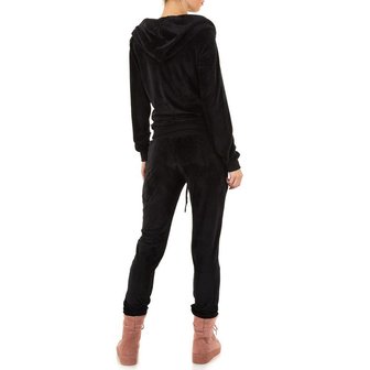 Dames velvet huispak / velours joggingpak - zwart