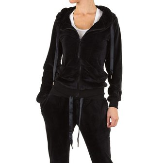 Dames velvet huispak / velours joggingpak - zwart
